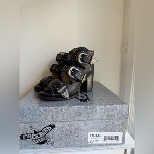 Freebird Black Studded Buckle Heels